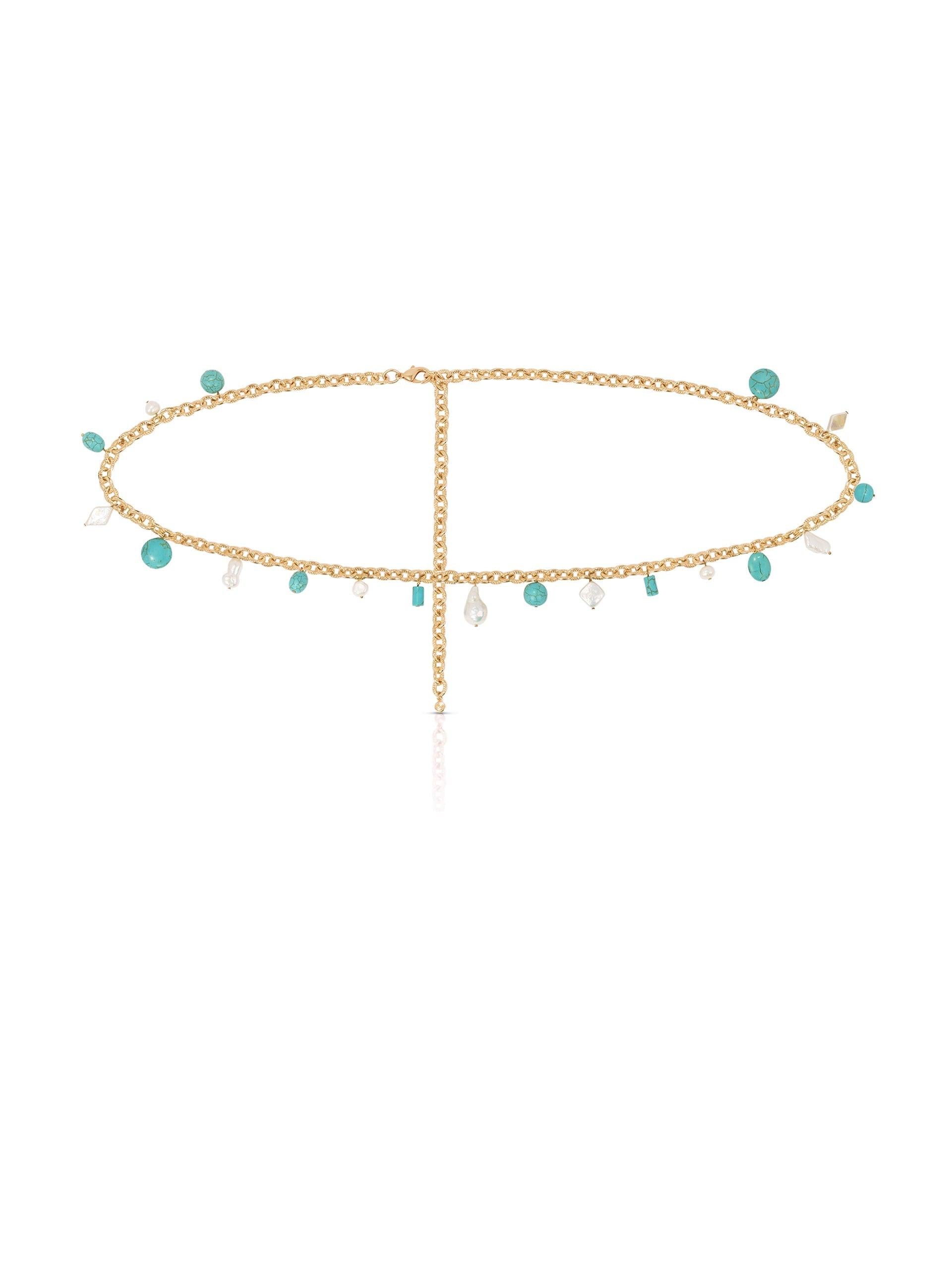 Tropical Turquoise and Pearl Waist Chain - Flying Tomato - Body Chains - Ettika