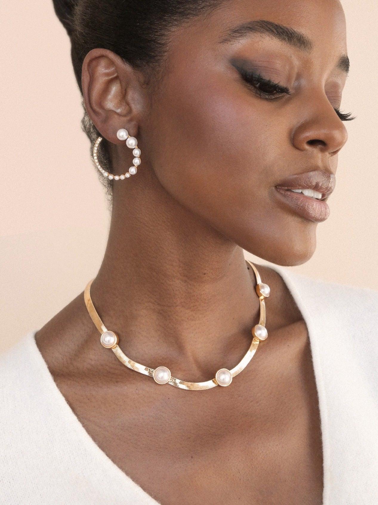 Chic Pearl And Crystal Open Circle Earrings - Flying Tomato - Earrings - Ettika