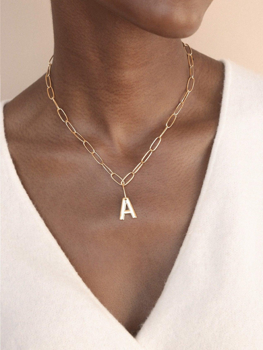 Paperclip Link Initial Necklace - Flying Tomato - Necklaces - Ettika