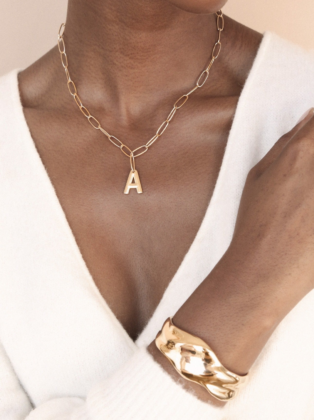 Paperclip Link Initial Necklace - Flying Tomato - Necklaces - Ettika