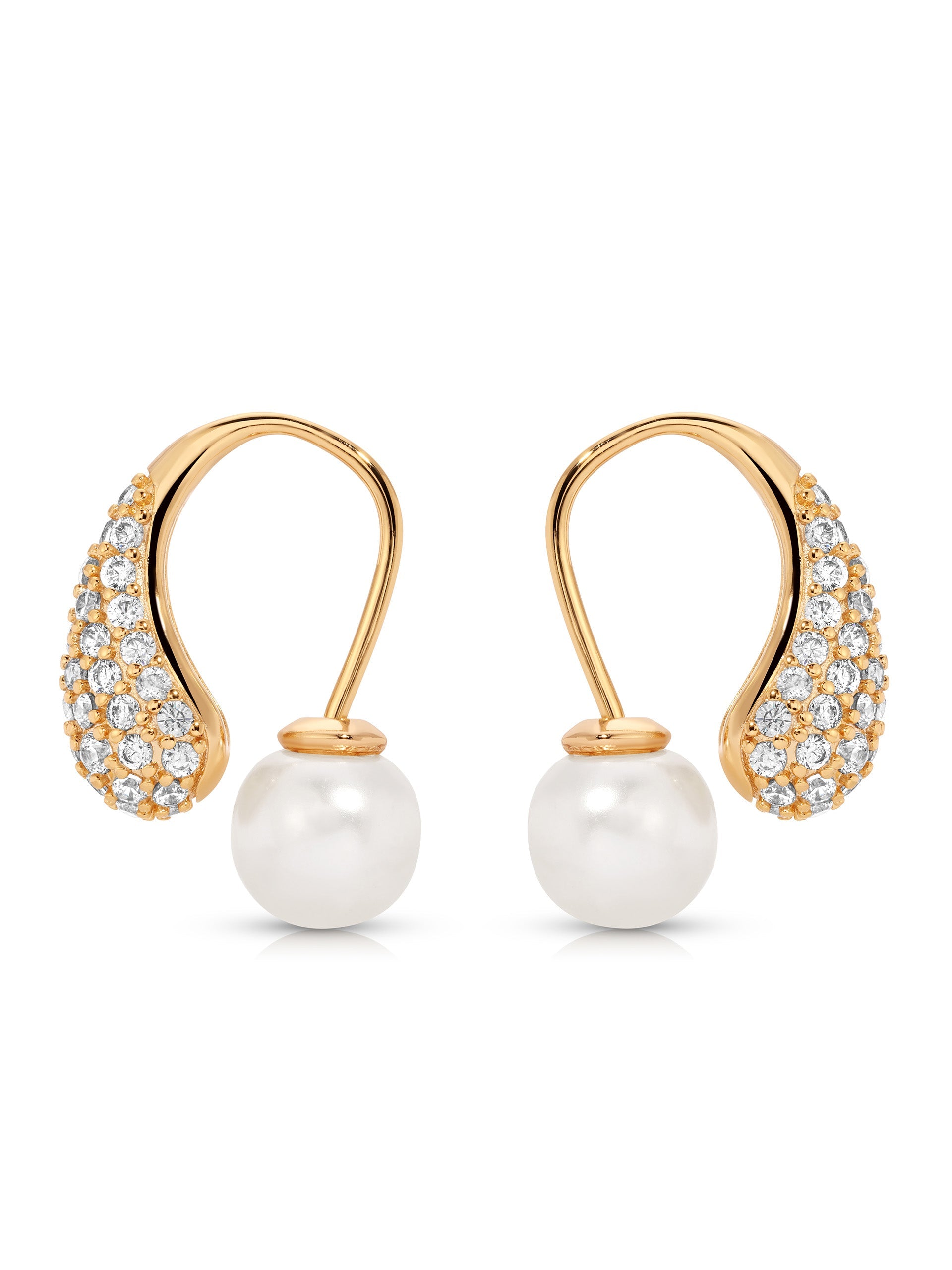 Hooked Pavé and Pearl Earrings