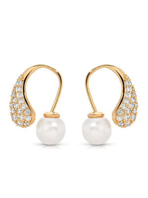 Hooked Pavé and Pearl Earrings - Flying Tomato - Earrings - Ettika