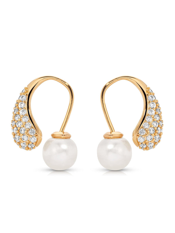 Hooked Pavé and Pearl Earrings - Flying Tomato - Earrings - Ettika