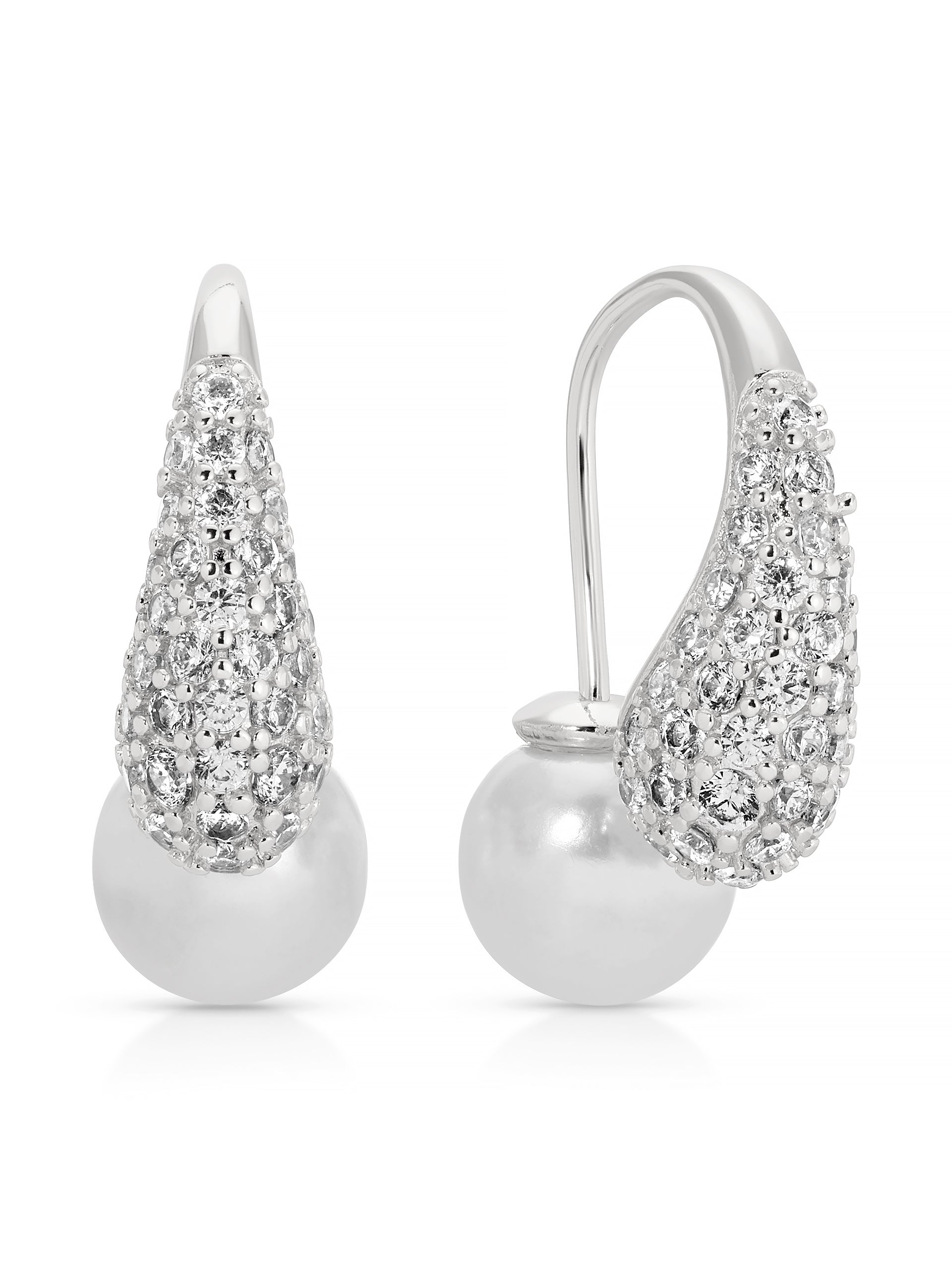 Hooked Pavé and Pearl Earrings