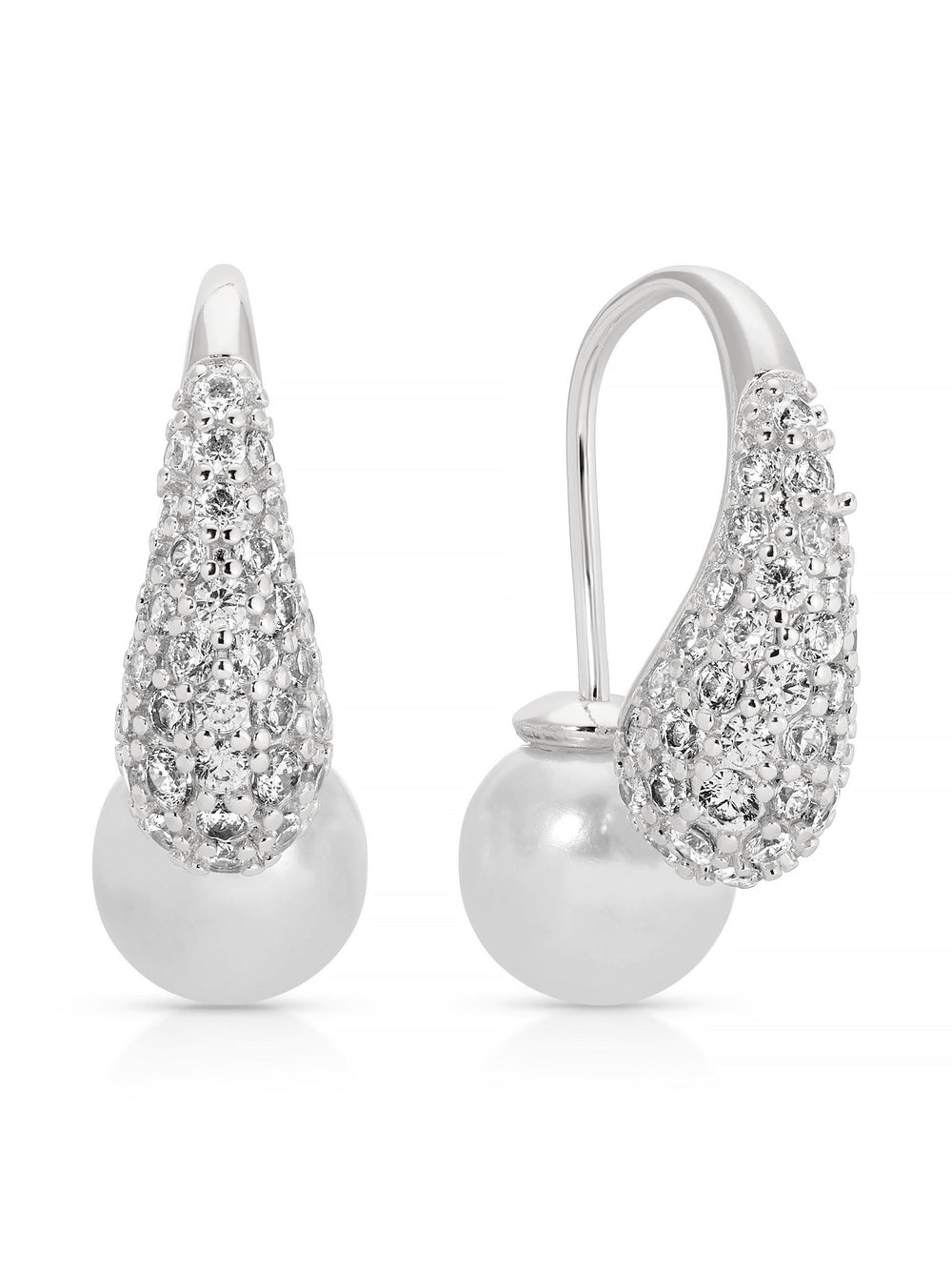 Hooked Pavé and Pearl Earrings - Flying Tomato - Earrings - Ettika