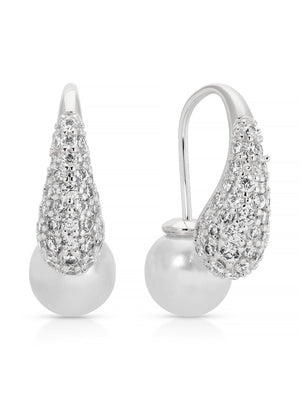 Hooked Pavé and Pearl Earrings - Flying Tomato - Earrings - Ettika