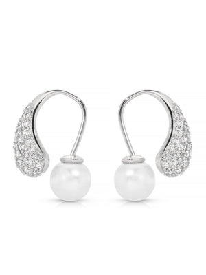 Hooked Pavé and Pearl Earrings - Flying Tomato - Earrings - Ettika