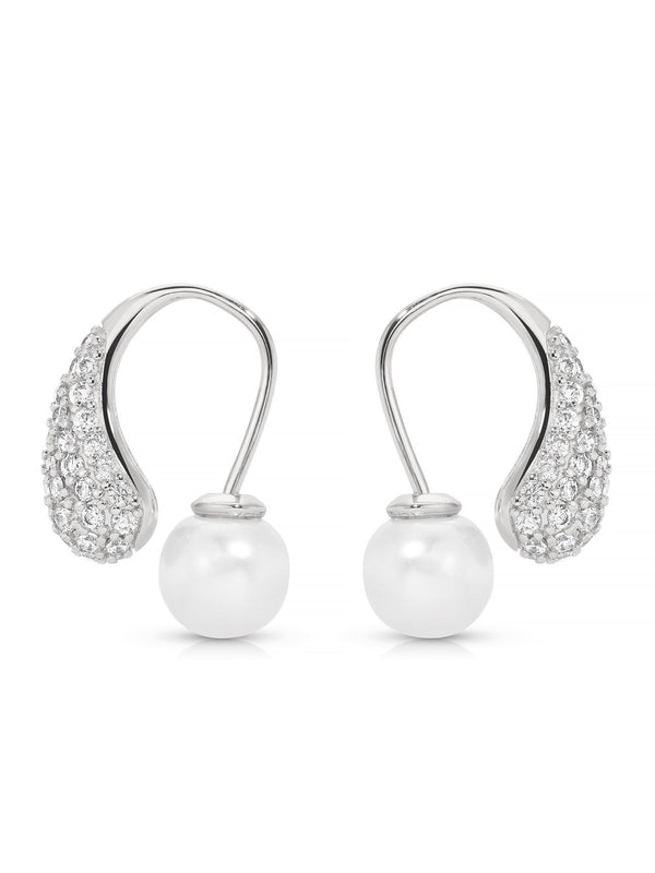 Hooked Pavé and Pearl Earrings - Flying Tomato - Earrings - Ettika