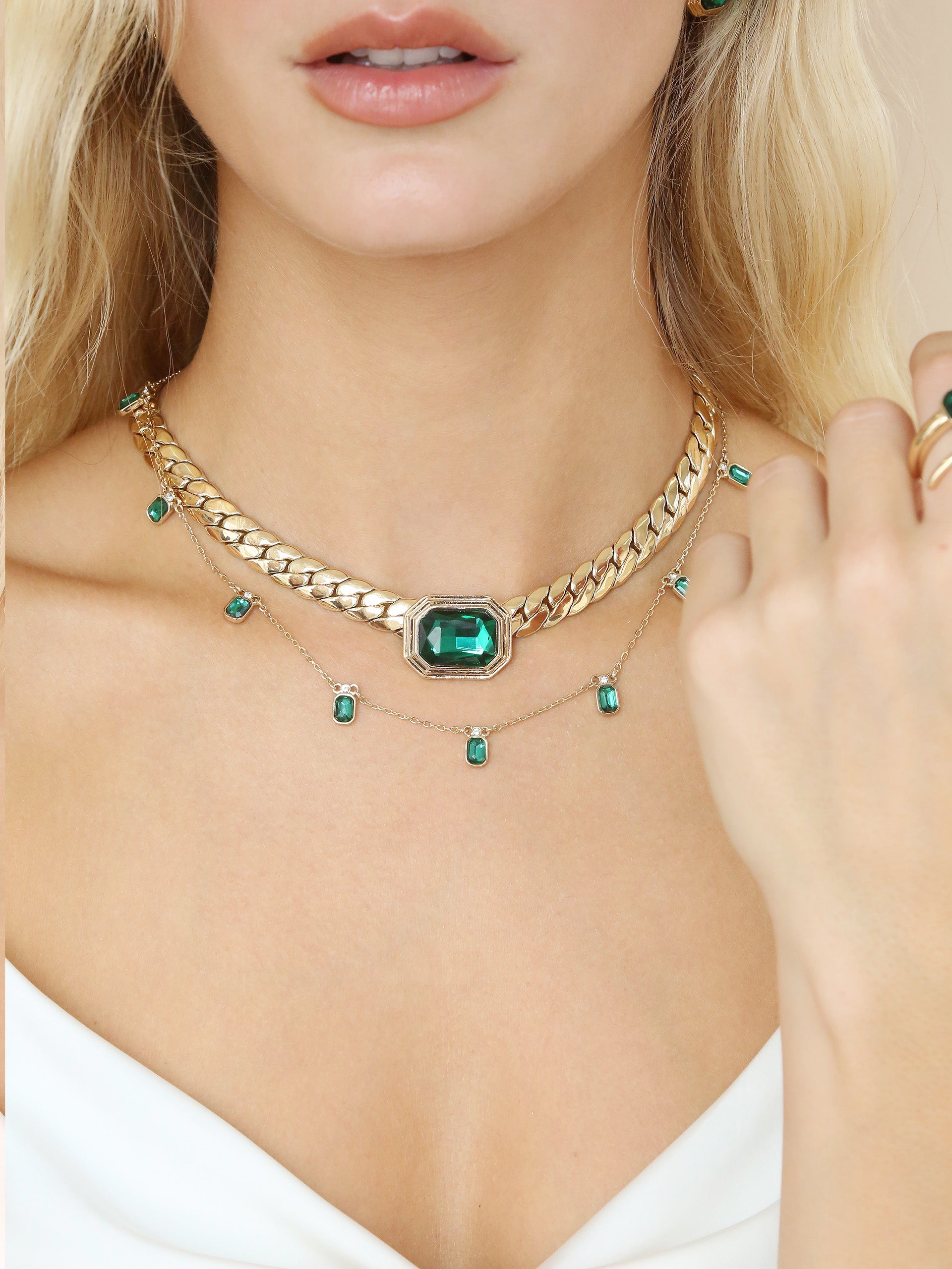 Emerald Deco Charm Necklace