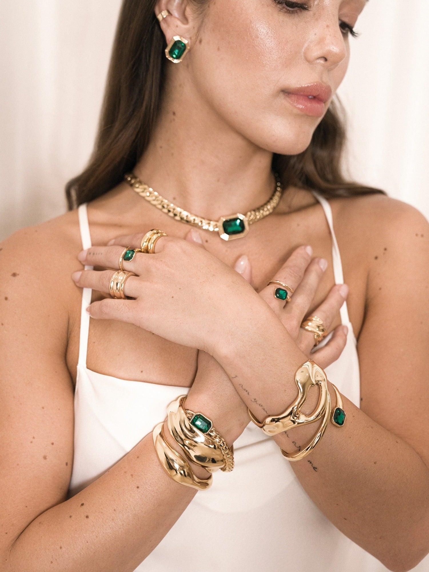 Emerald Deco Wrap Ring - Flying Tomato - Rings - Ettika