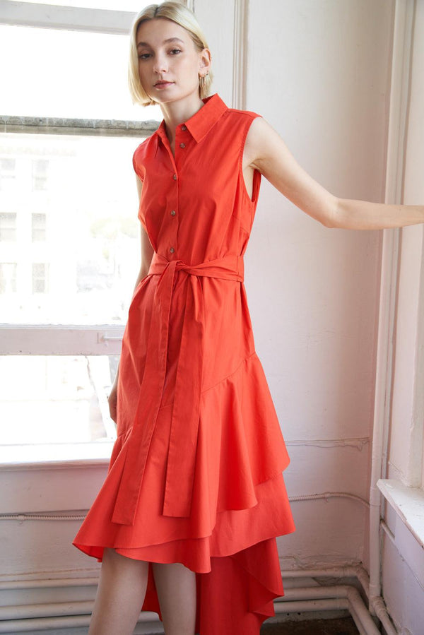 LOOKING MY WAY WOVEN MIDI DRESS.