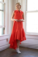 LOOKING MY WAY WOVEN MIDI DRESS.