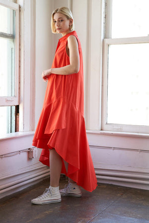 LOOKING MY WAY WOVEN MIDI DRESS.