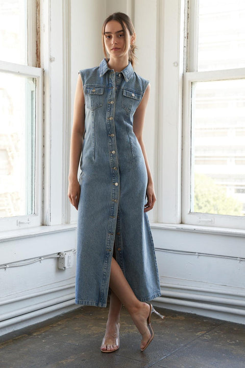 Just Follow Me Denim Midi Dress L FREEMARKET Medium Indigo / M
