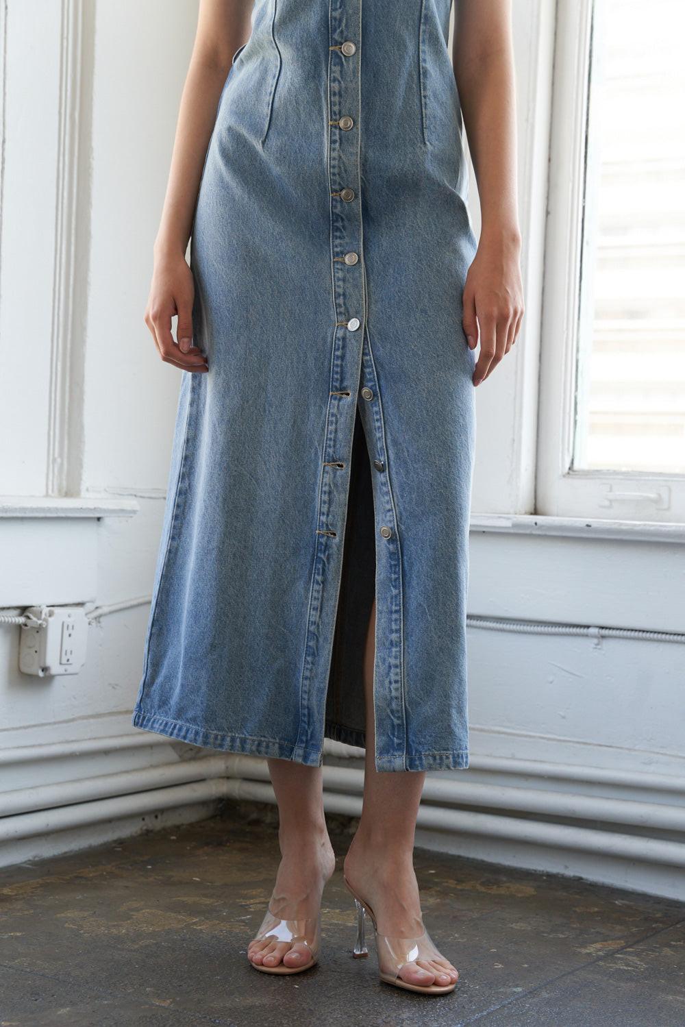 Just Follow Me Denim Midi Dress L FREEMARKET Medium Indigo / M Just Follow Me Denim Midi Dress L FREEMARKET Medium Indigo / M