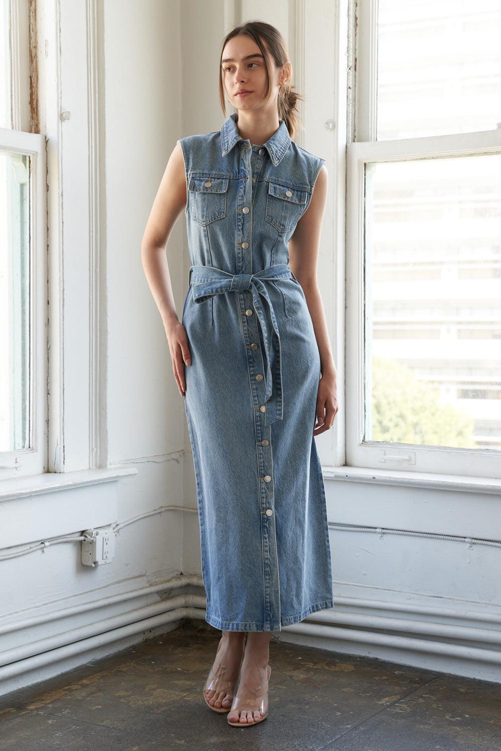 Just Follow Me Denim Midi Dress L FREEMARKET Medium Indigo / M Just Follow Me Denim Midi Dress L FREEMARKET Medium Indigo / M