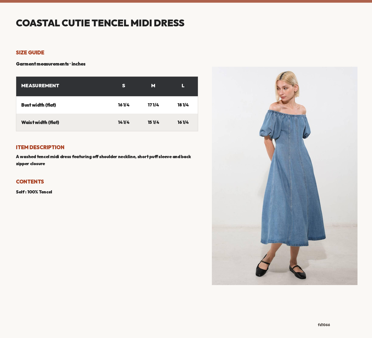 COASTAL CUTIE TENCEL MIDI DRESS size chart