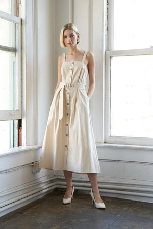 CALIFORNIA DREAMING WOVEN MIDI DRESS.
