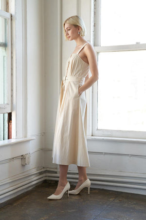 CALIFORNIA DREAMING WOVEN MIDI DRESS.