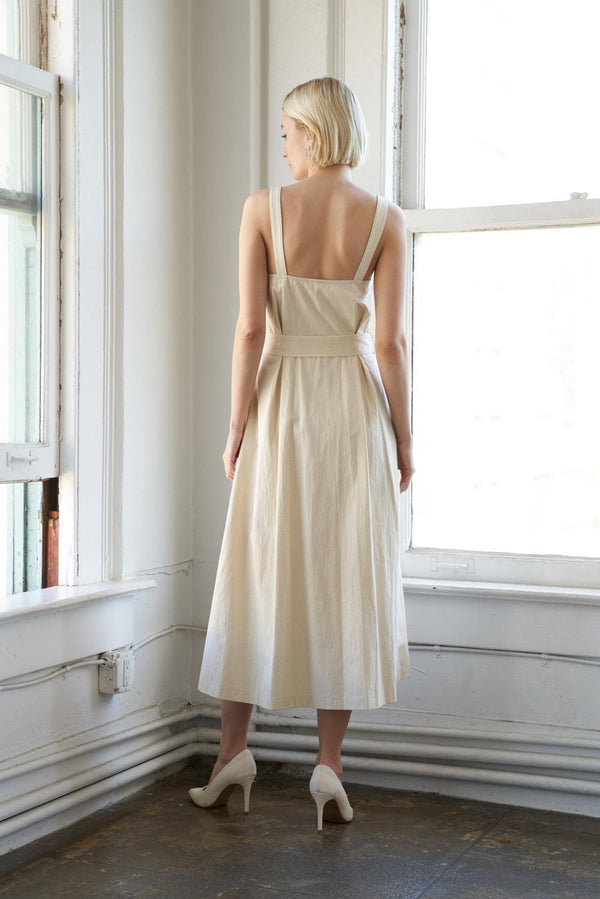 CALIFORNIA DREAMING WOVEN MIDI DRESS.