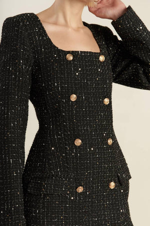 HEART UNBOUND TWEED MINI DRESS.