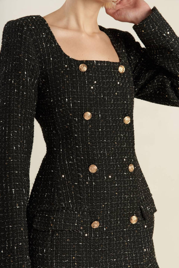 HEART UNBOUND TWEED MINI DRESS.