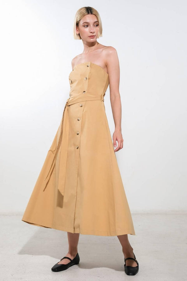 FOLLOW YOU EVERYWHERE WOVEN MIDI DRESS.