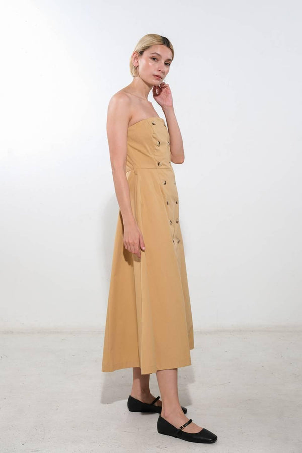 FOLLOW YOU EVERYWHERE WOVEN MIDI DRESS.