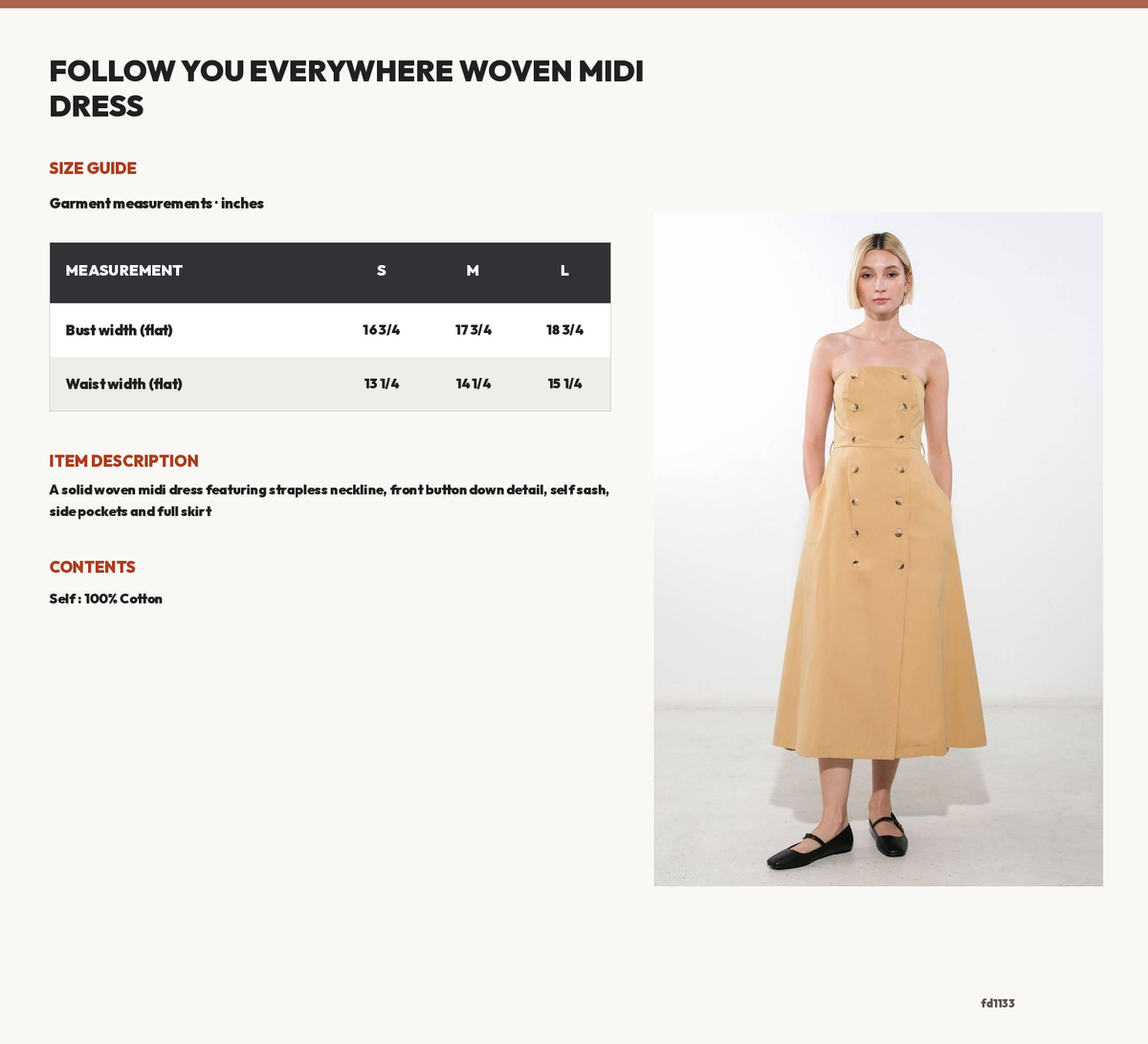 FOLLOW YOU EVERYWHERE WOVEN MIDI DRESS size chart