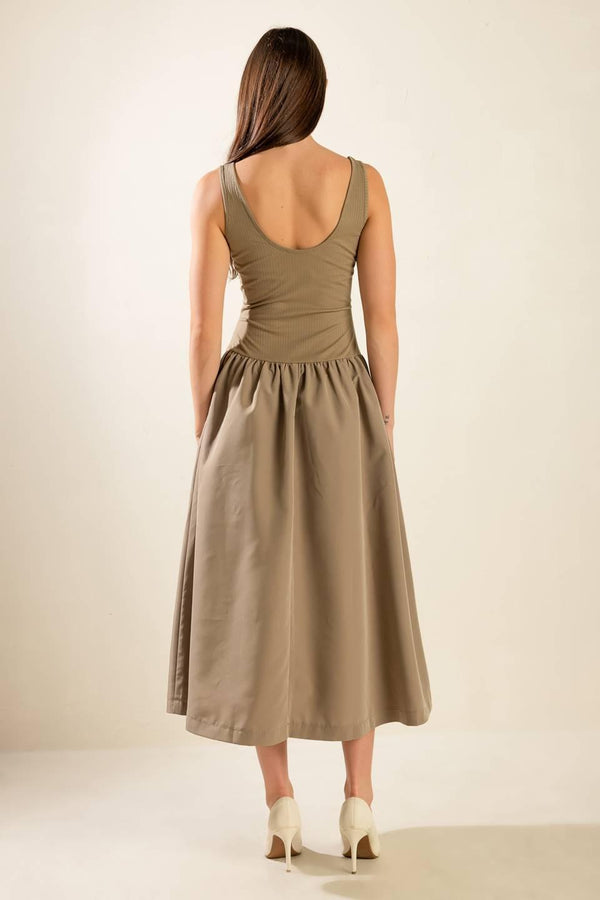 LIGHT UP THE SKY WOVEN MIDI DRESS.