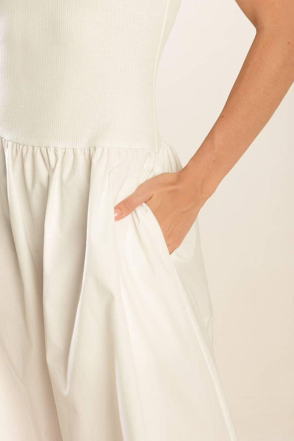 LIGHT UP THE SKY WOVEN MIDI DRESS.