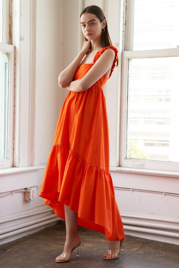 SUNBEAM SPLENDOR WOVEN MIDI DRESS.