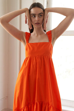 SUNBEAM SPLENDOR WOVEN MIDI DRESS.