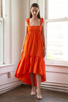 SUNBEAM SPLENDOR WOVEN MIDI DRESS.