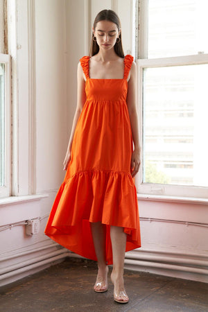SUNBEAM SPLENDOR WOVEN MIDI DRESS.