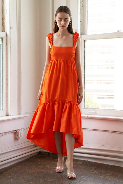 SUNBEAM SPLENDOR WOVEN MIDI DRESS.