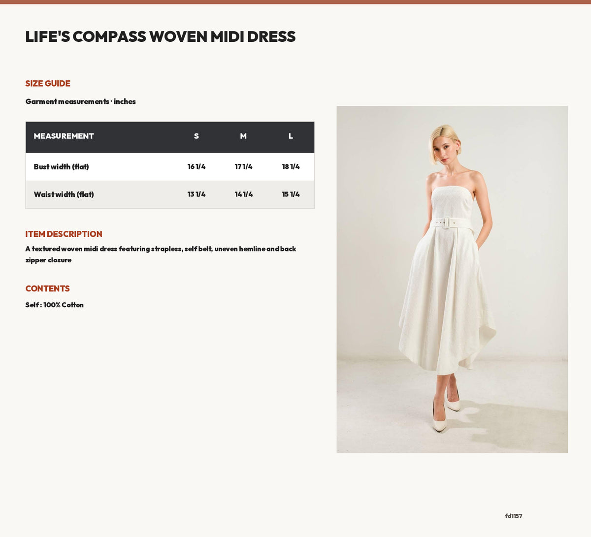 LIFE'S COMPASS WOVEN MIDI DRESS size chart