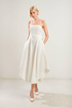 LIFE'S COMPASS WOVEN MIDI DRESS.