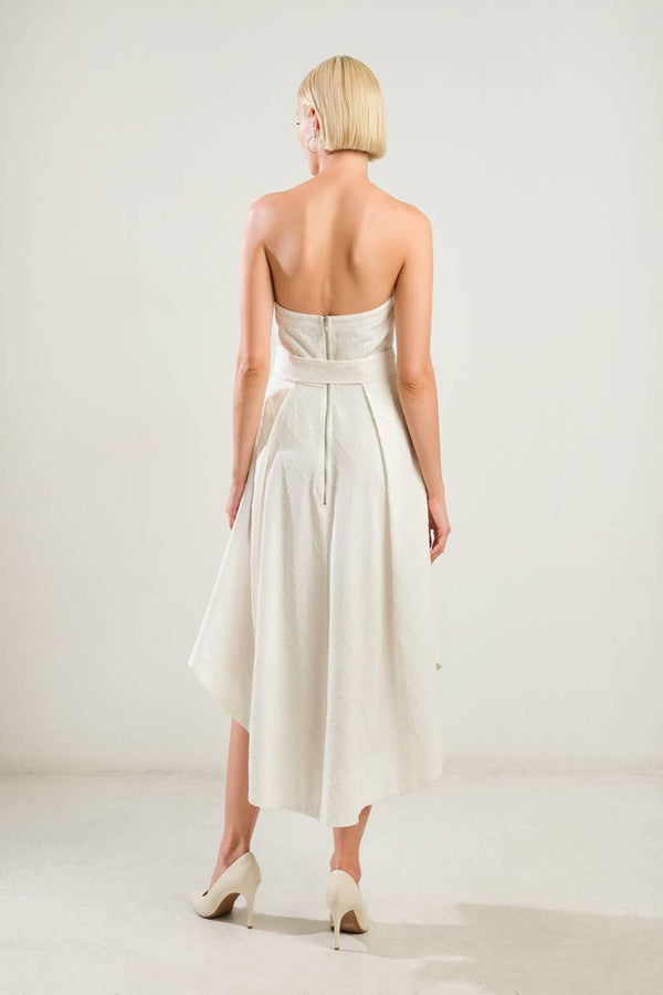 LIFE'S COMPASS WOVEN MIDI DRESS.