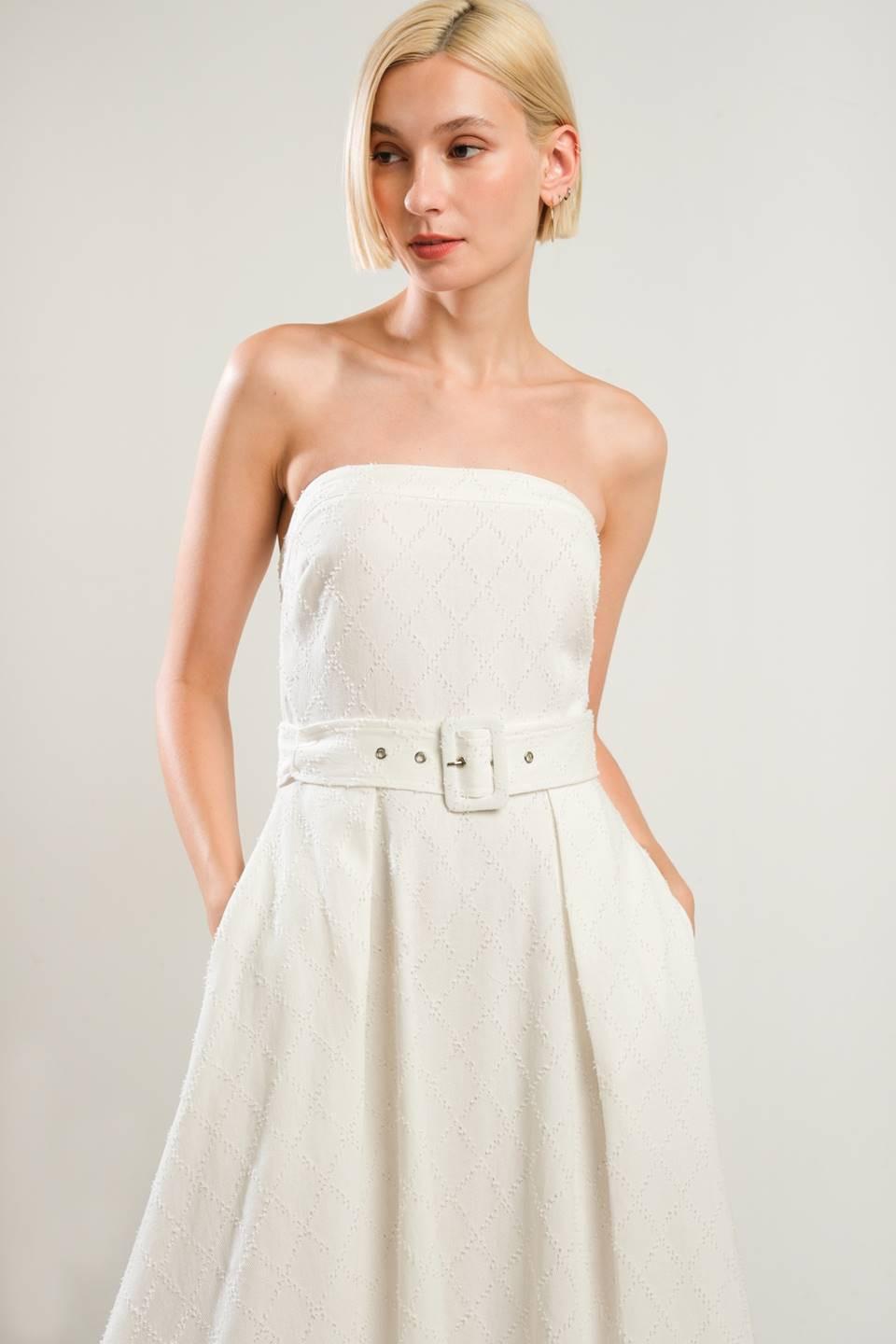 LIFE'S COMPASS WOVEN MIDI DRESS.