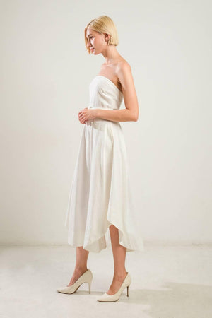 LIFE'S COMPASS WOVEN MIDI DRESS.
