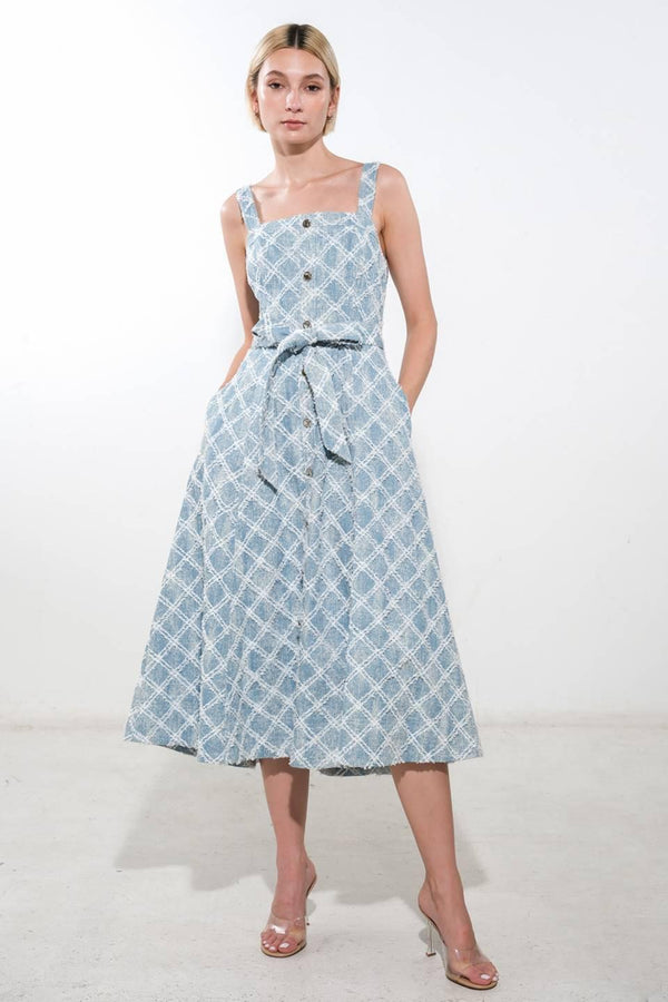 MADE TO BELIVE DENIM MIDI DRESS.
