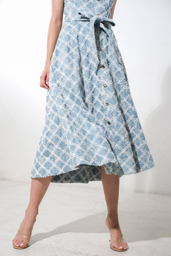 MADE TO BELIVE DENIM MIDI DRESS.