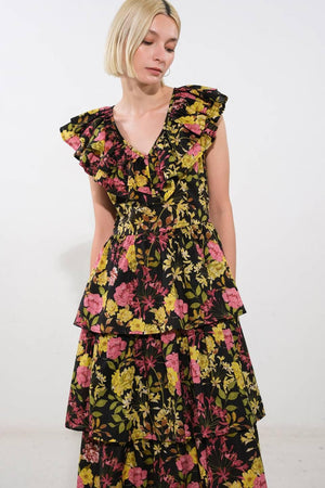 GRACEFUL GATHERING WOVEN MIDI DRESS.