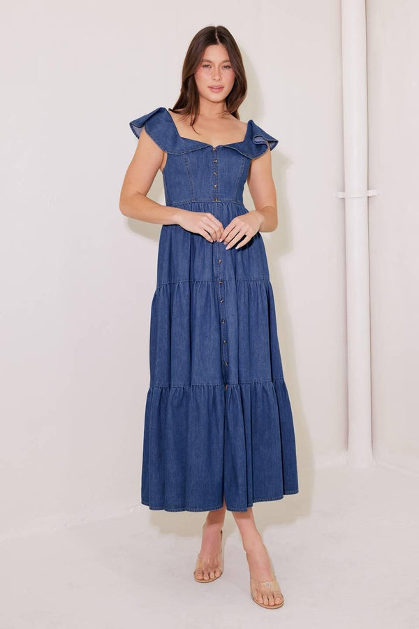 ONCE UPON A TIME DENIM BLUE MIDI DRESS.