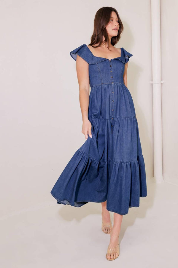 ONCE UPON A TIME DENIM BLUE MIDI DRESS.