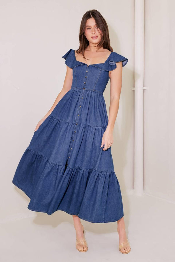 ONCE UPON A TIME DENIM BLUE MIDI DRESS.