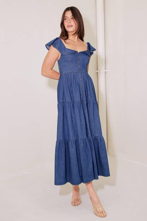 ONCE UPON A TIME DENIM BLUE MIDI DRESS.