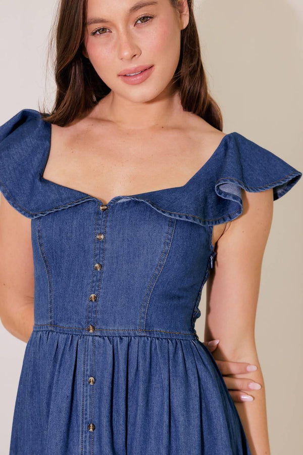 ONCE UPON A TIME DENIM BLUE MIDI DRESS.