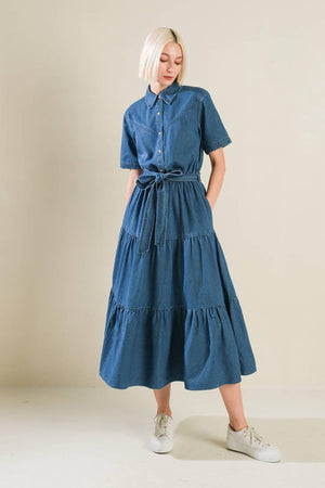 ABSOLUTE EDGE DENIM MIDI DRESS.